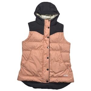 Stio Turnbolt Goose Down Vest Hooded Pink Gray Women's Large (Light Stains)